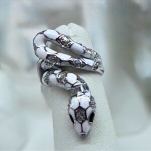 Silver Snake Wrap Ring Size 8 Crystal Pavé Statement Ring